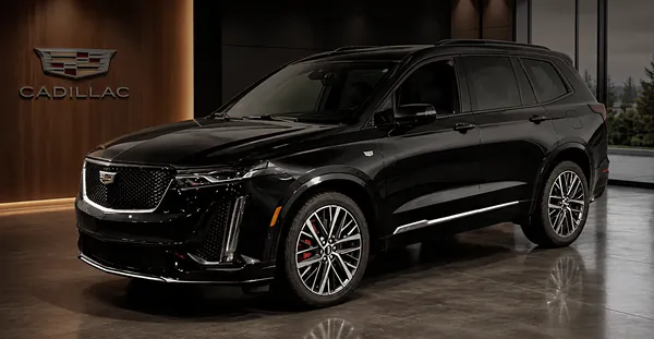 Black Cadillac XT6 in a showroom
