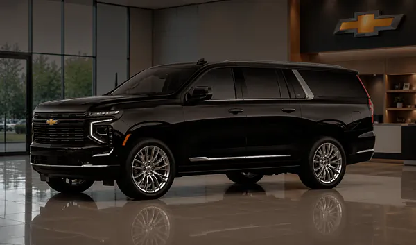 Black Chevrolet Suburban in a showroom